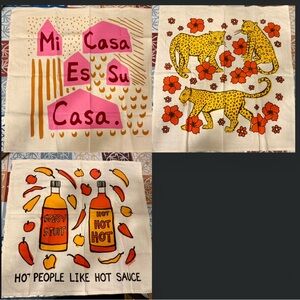 NWOT Set of 3- Calhoun & Co. Kitchen Tea Towels- Mi Casa, Cheetahs, Hot Sauce